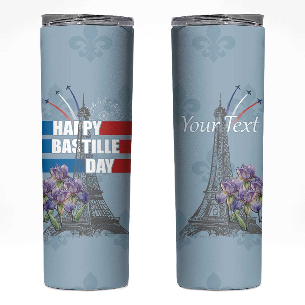 Personalized Fance Le 14 Juillet Skinny Tumbler Eiffel Tower with Iris Flower