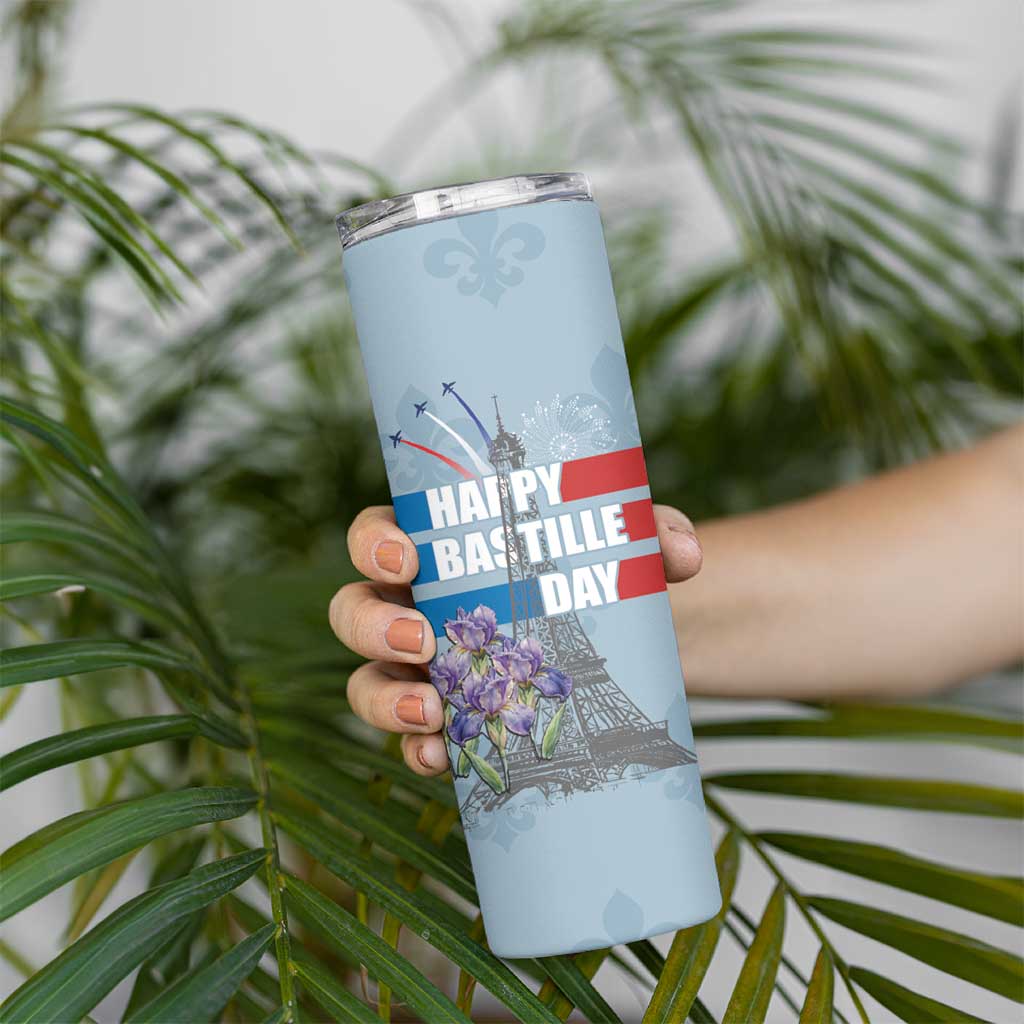 Personalized Fance Le 14 Juillet Skinny Tumbler Eiffel Tower with Iris Flower