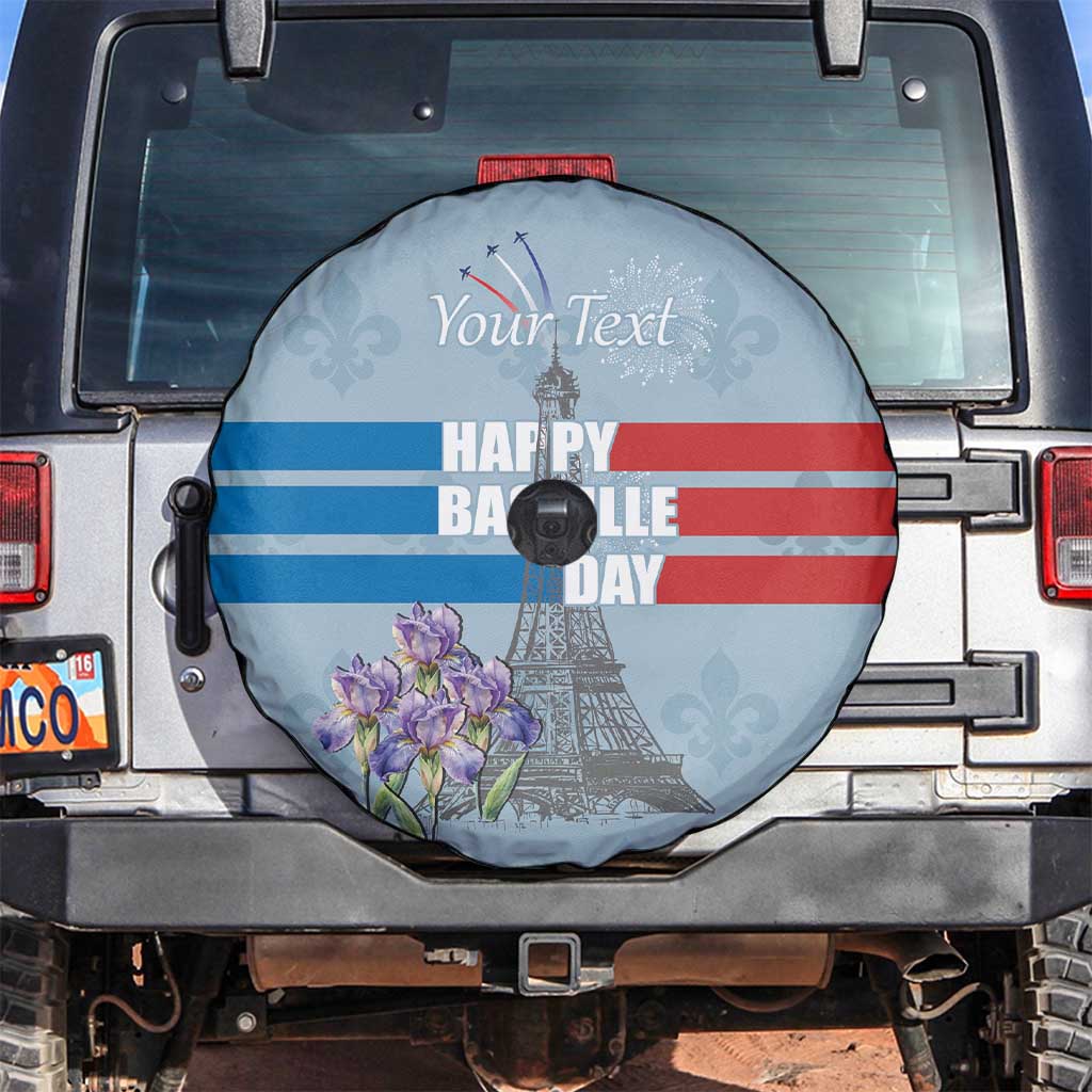 Personalized Fance Le 14 Juillet Spare Tire Cover Eiffel Tower with Iris Flower