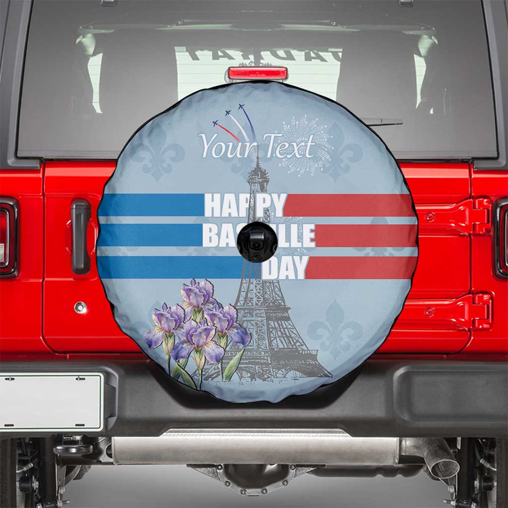 Personalized Fance Le 14 Juillet Spare Tire Cover Eiffel Tower with Iris Flower