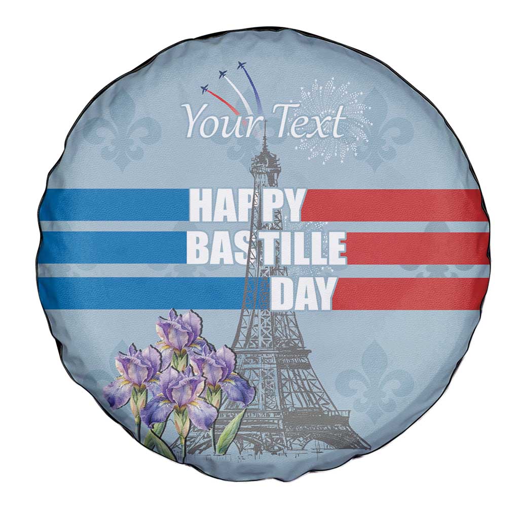 Personalized Fance Le 14 Juillet Spare Tire Cover Eiffel Tower with Iris Flower