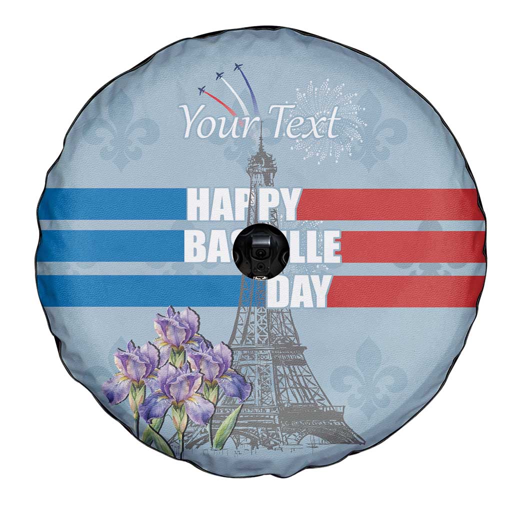 Personalized Fance Le 14 Juillet Spare Tire Cover Eiffel Tower with Iris Flower