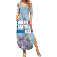 Personalized Fance Le 14 Juillet Summer Maxi Dress Eiffel Tower with Iris Flower
