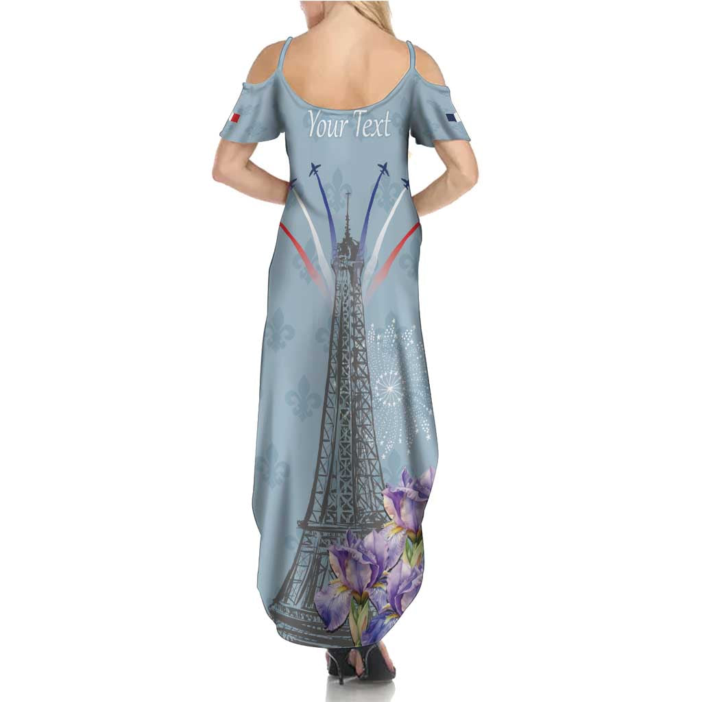 Personalized Fance Le 14 Juillet Summer Maxi Dress Eiffel Tower with Iris Flower