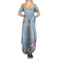 Personalized Fance Le 14 Juillet Summer Maxi Dress Eiffel Tower with Iris Flower