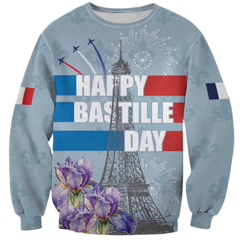 Personalized Fance Le 14 Juillet Sweatshirt Eiffel Tower with Iris Flower