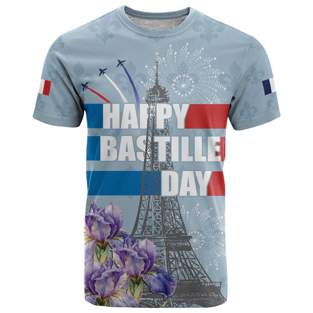 Personalized Fance Le 14 Juillet T Shirt Eiffel Tower with Iris Flower