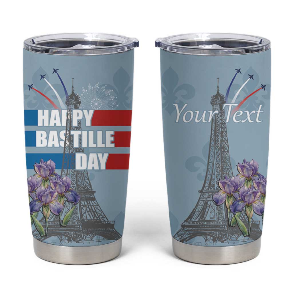 Personalized Fance Le 14 Juillet Tumbler Cup Eiffel Tower with Iris Flower