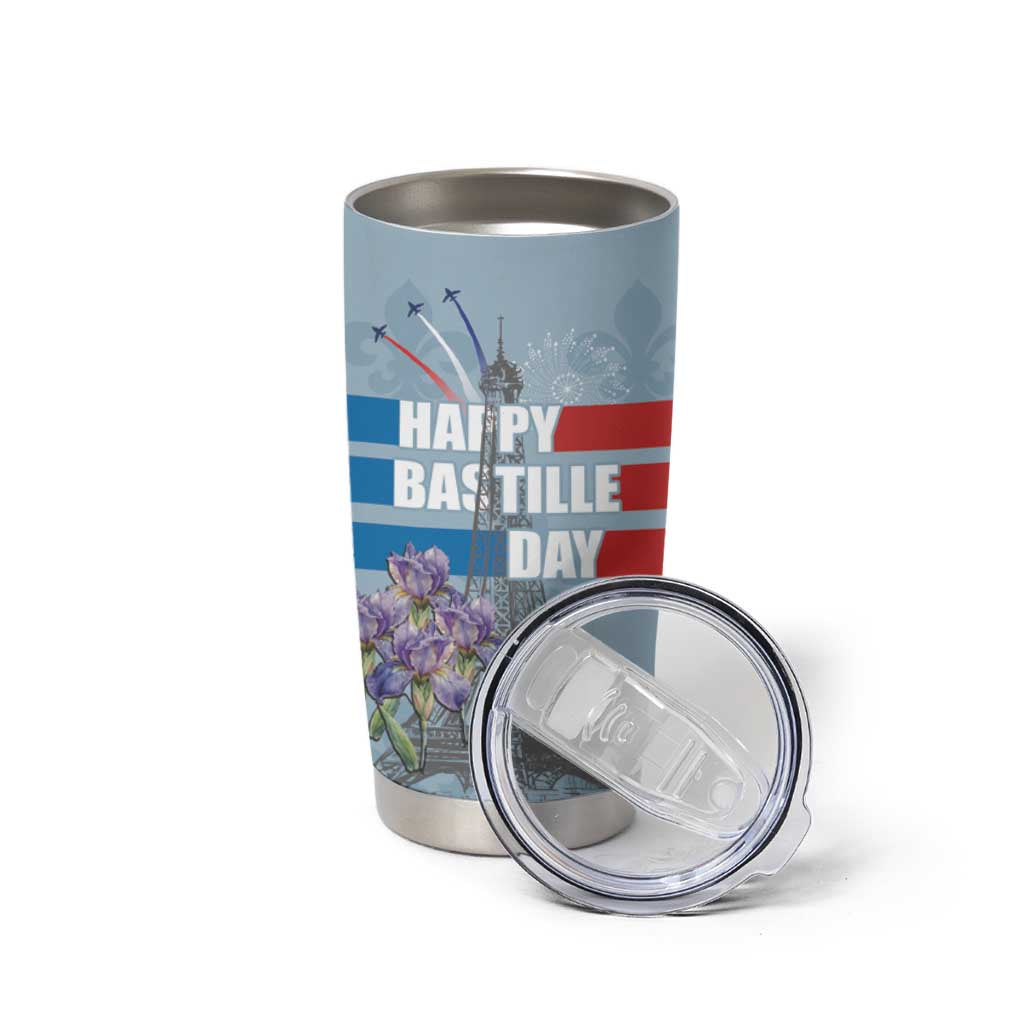 Personalized Fance Le 14 Juillet Tumbler Cup Eiffel Tower with Iris Flower
