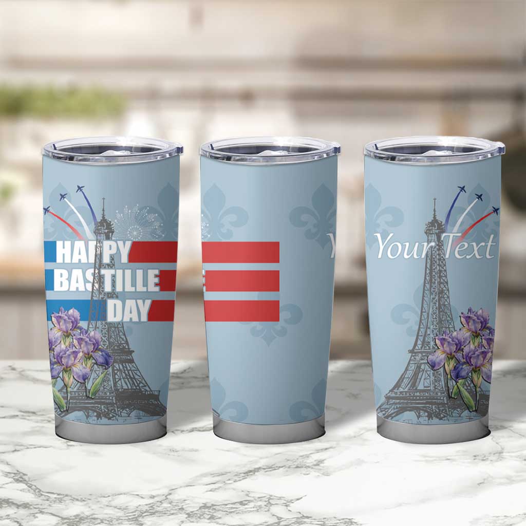 Personalized Fance Le 14 Juillet Tumbler Cup Eiffel Tower with Iris Flower