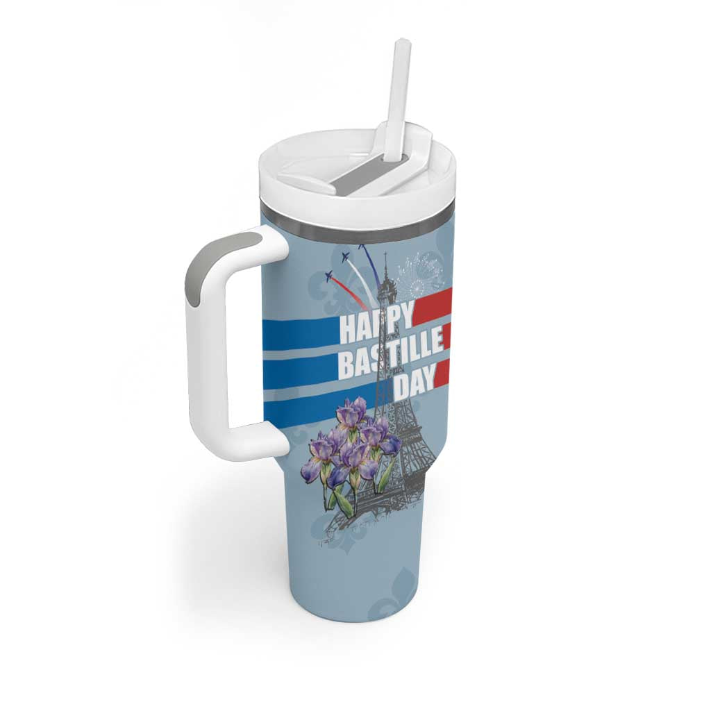 Personalized Fance Le 14 Juillet Tumbler With Handle Eiffel Tower with Iris Flower