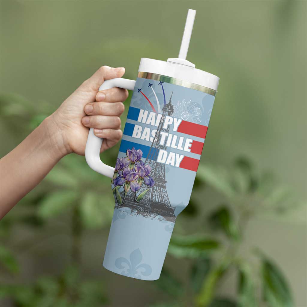 Personalized Fance Le 14 Juillet Tumbler With Handle Eiffel Tower with Iris Flower