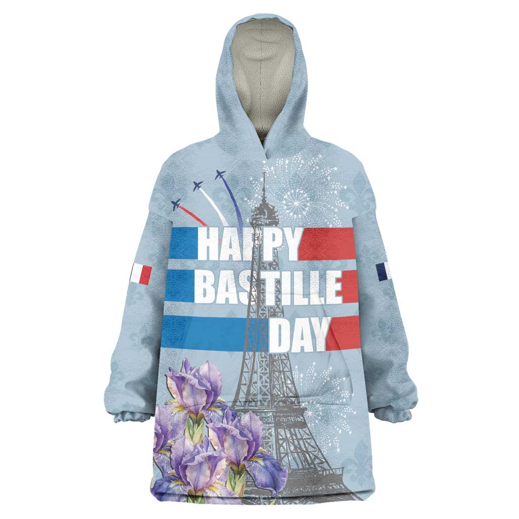 Personalized Fance Le 14 Juillet Wearable Blanket Hoodie Eiffel Tower with Iris Flower