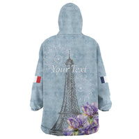 Personalized Fance Le 14 Juillet Wearable Blanket Hoodie Eiffel Tower with Iris Flower