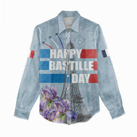 Personalized Fance Le 14 Juillet Women Casual Shirt Eiffel Tower with Iris Flower