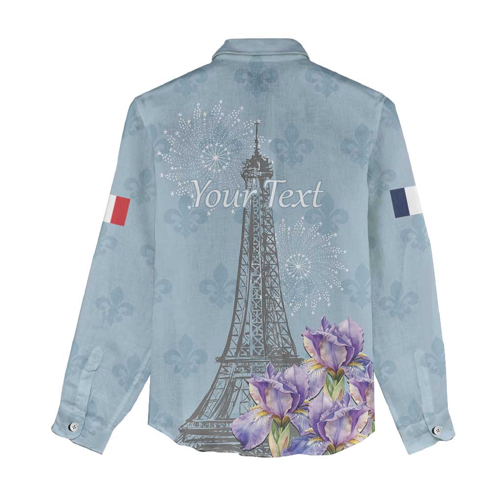 Personalized Fance Le 14 Juillet Women Casual Shirt Eiffel Tower with Iris Flower
