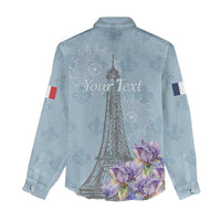 Personalized Fance Le 14 Juillet Women Casual Shirt Eiffel Tower with Iris Flower