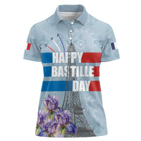 Personalized Fance Le 14 Juillet Women Polo Shirt Eiffel Tower with Iris Flower