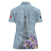 Personalized Fance Le 14 Juillet Women Polo Shirt Eiffel Tower with Iris Flower
