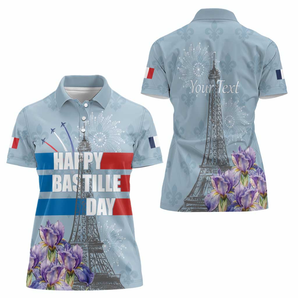 Personalized Fance Le 14 Juillet Women Polo Shirt Eiffel Tower with Iris Flower