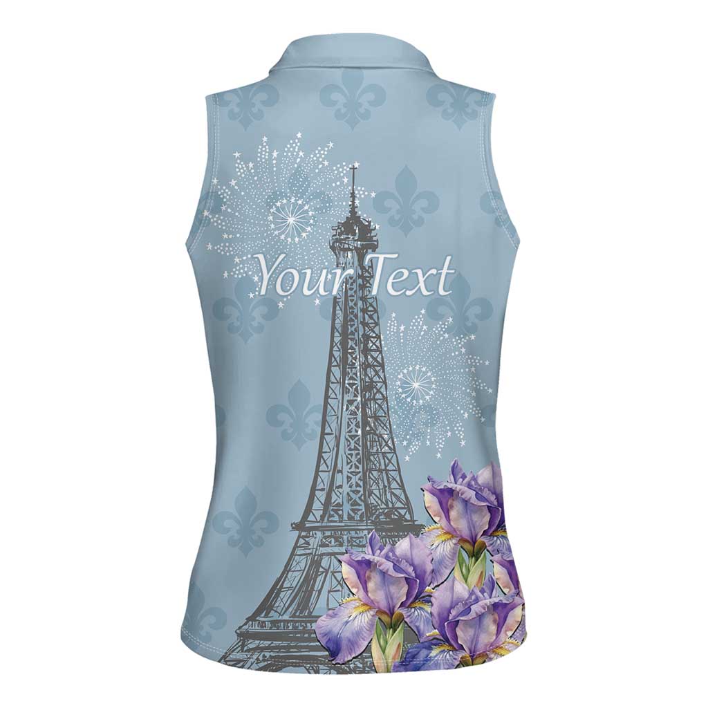Personalized Fance Le 14 Juillet Women Sleeveless Polo Shirt Eiffel Tower with Iris Flower