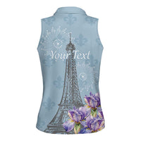 Personalized Fance Le 14 Juillet Women Sleeveless Polo Shirt Eiffel Tower with Iris Flower