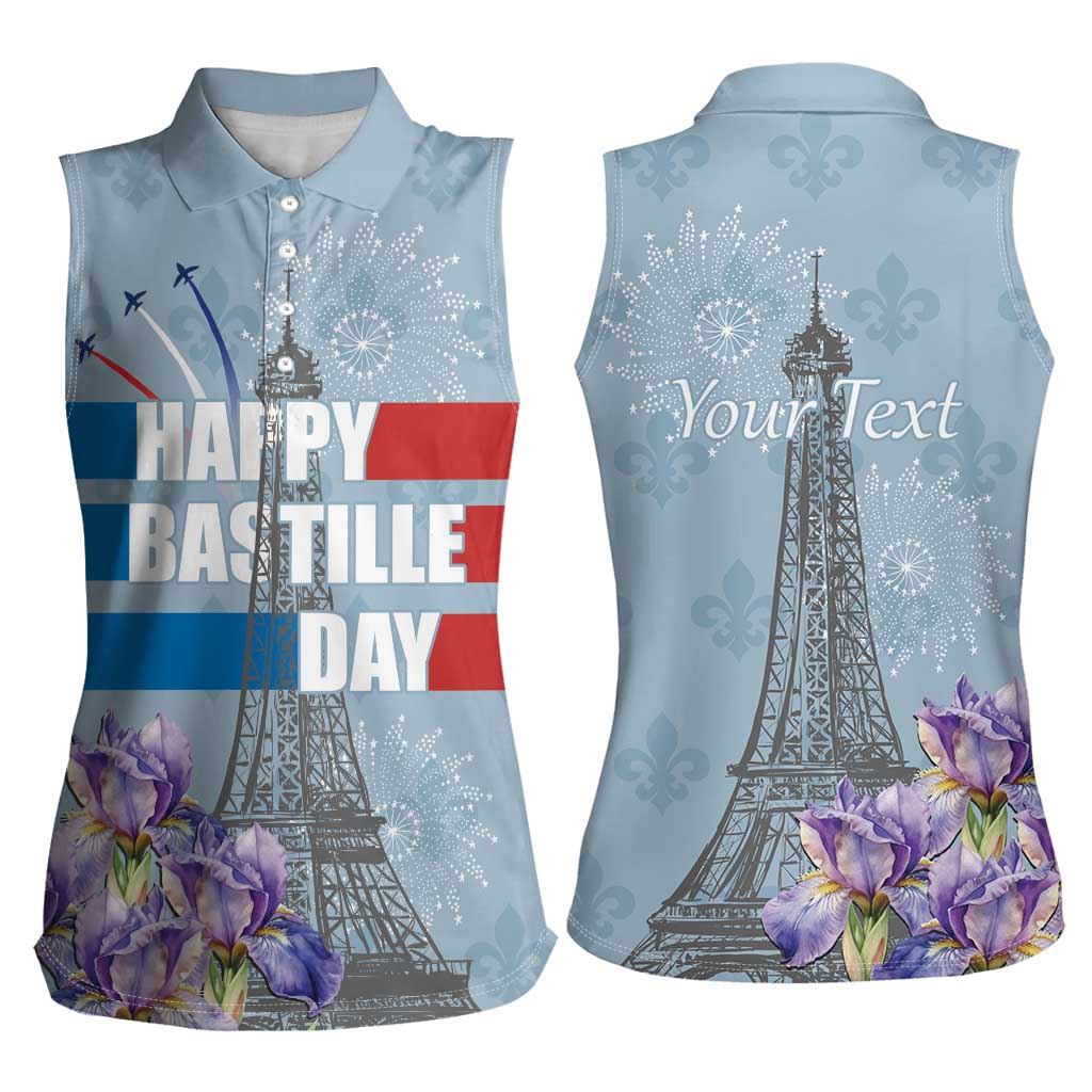 Personalized Fance Le 14 Juillet Women Sleeveless Polo Shirt Eiffel Tower with Iris Flower