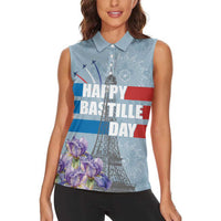 Personalized Fance Le 14 Juillet Women Sleeveless Polo Shirt Eiffel Tower with Iris Flower