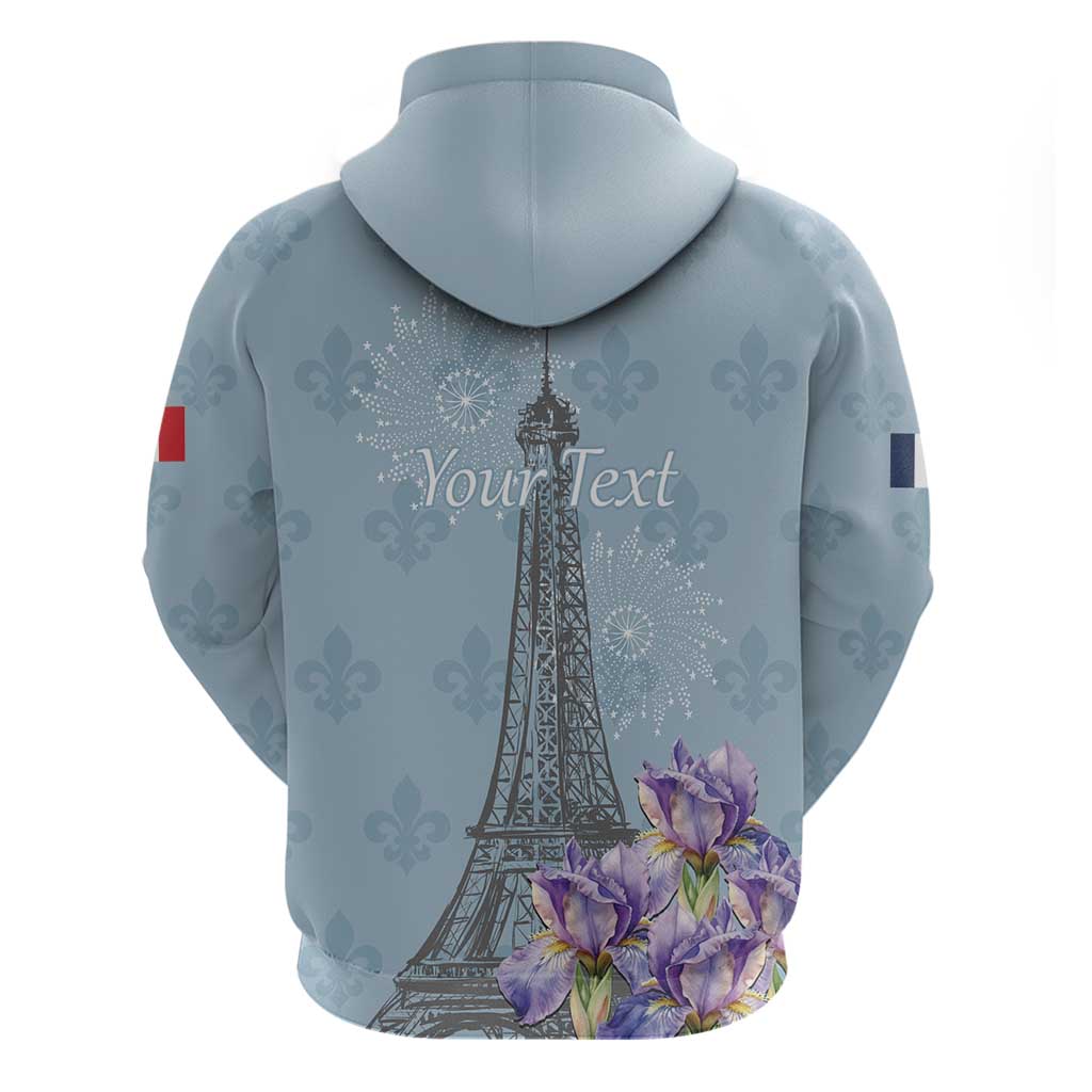 Personalized Fance Le 14 Juillet Zip Hoodie Eiffel Tower with Iris Flower