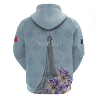 Personalized Fance Le 14 Juillet Zip Hoodie Eiffel Tower with Iris Flower
