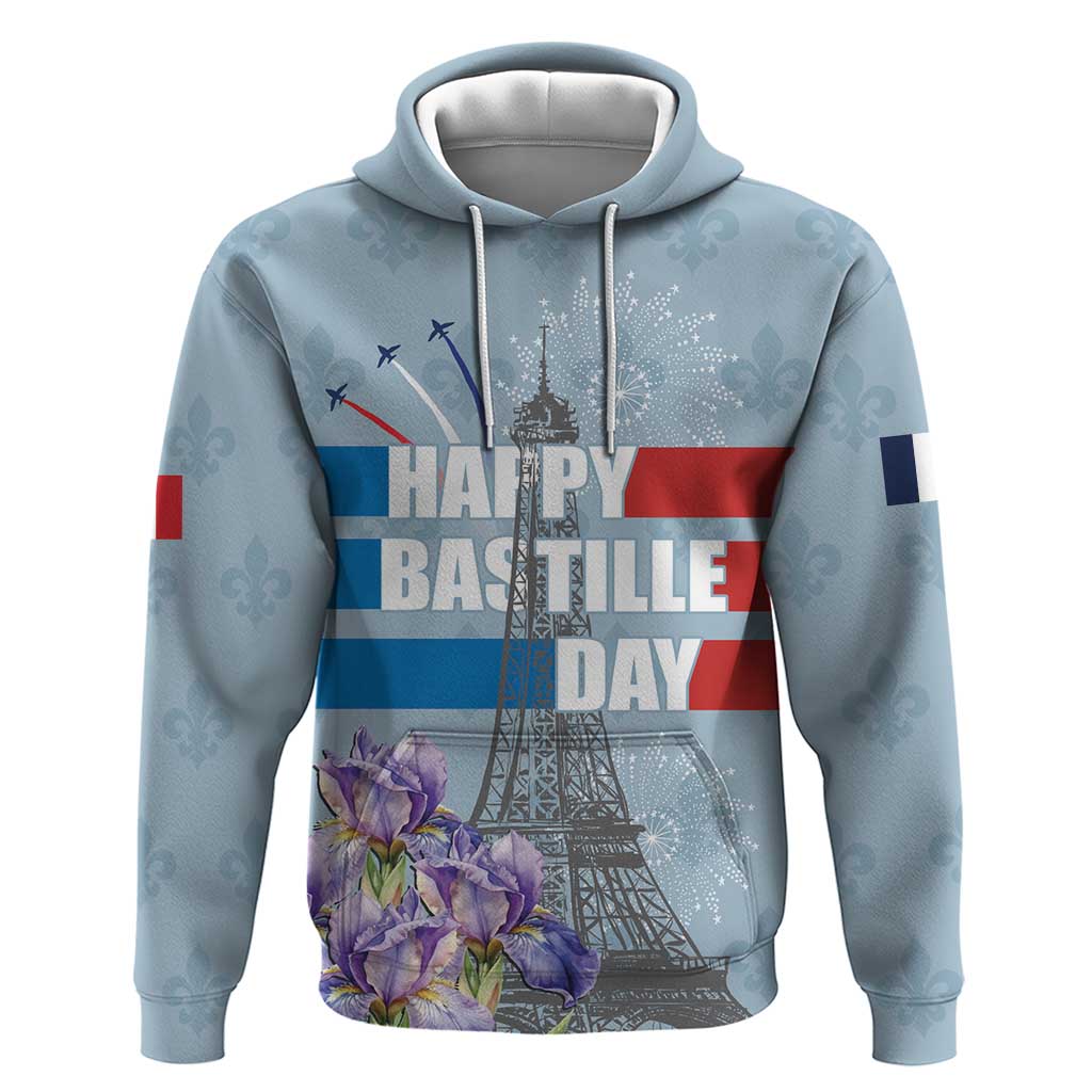 Personalized Fance Le 14 Juillet Zip Hoodie Eiffel Tower with Iris Flower