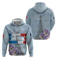 Personalized Fance Le 14 Juillet Zip Hoodie Eiffel Tower with Iris Flower