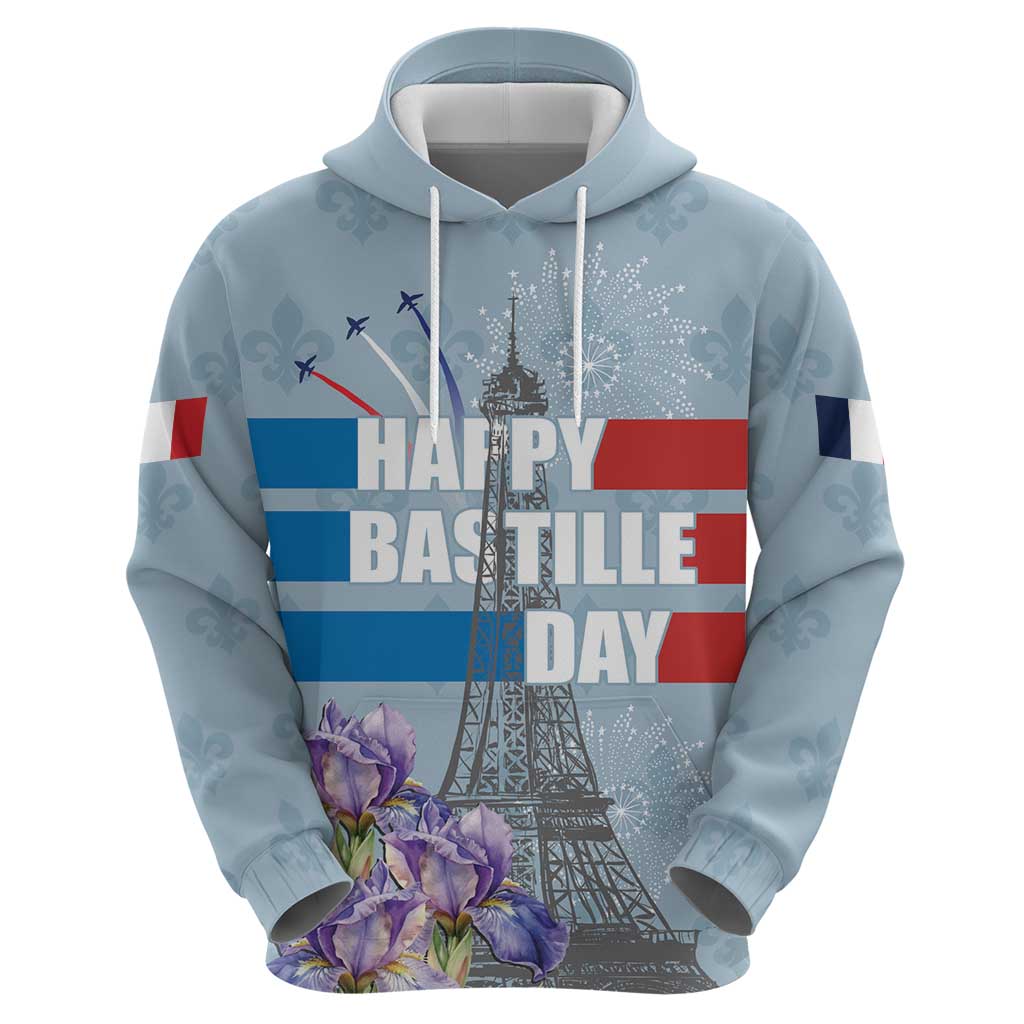 Personalized Fance Le 14 Juillet Zip Hoodie Eiffel Tower with Iris Flower