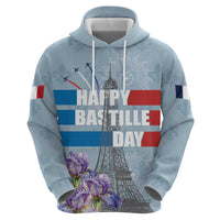 Personalized Fance Le 14 Juillet Zip Hoodie Eiffel Tower with Iris Flower