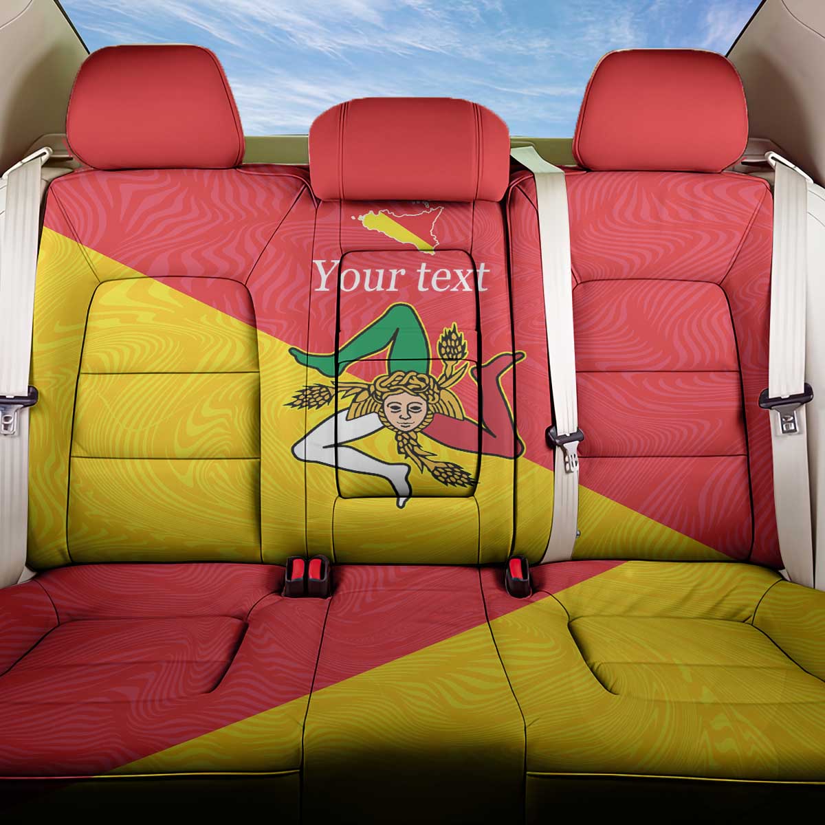 Personalized Italy Sicily Back Car Seat Cover Sicilia Gorgoneion with Triskeles