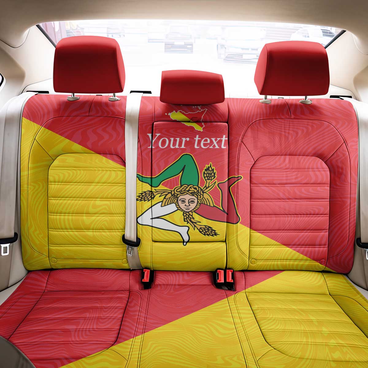 Personalized Italy Sicily Back Car Seat Cover Sicilia Gorgoneion with Triskeles
