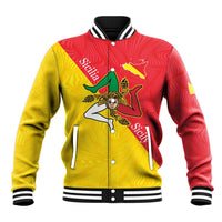 Personalized Italy Sicily Baseball Jacket Sicilia Gorgoneion with Triskeles
