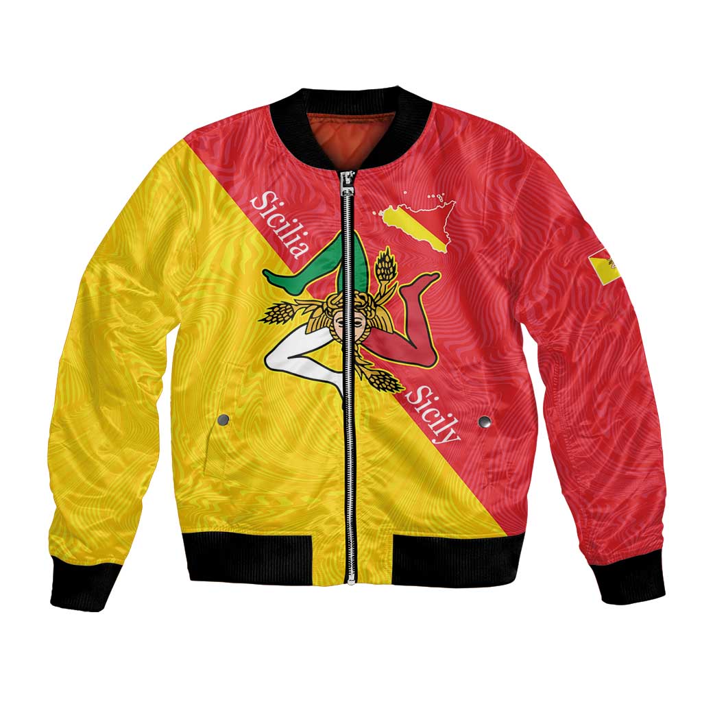 Personalized Italy Sicily Bomber Jacket Sicilia Gorgoneion with Triskeles
