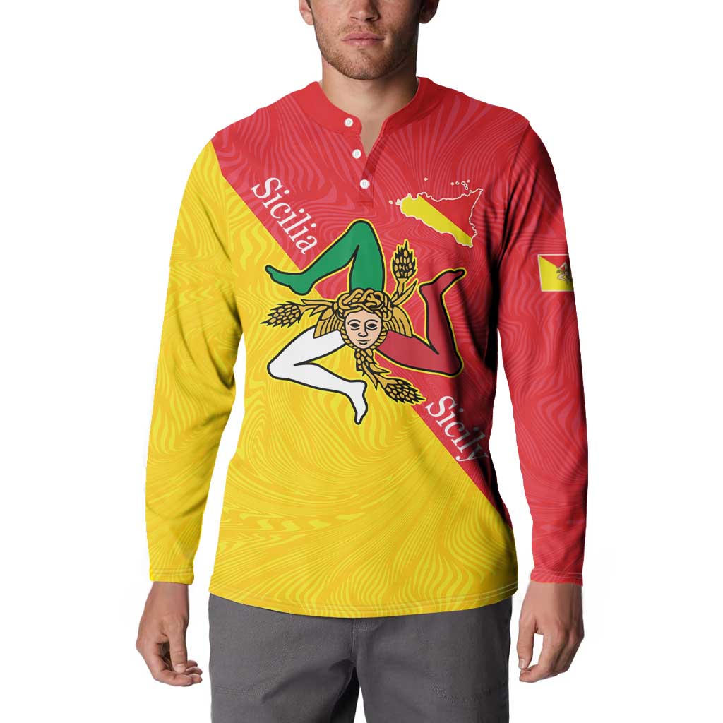 Personalized Italy Sicily Button Sweatshirt Sicilia Gorgoneion with Triskeles