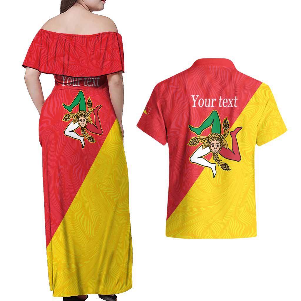 Personalized Italy Sicily Couples Matching Off Shoulder Maxi Dress and Hawaiian Shirt Sicilia Gorgoneion with Triskeles