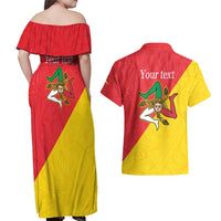 Personalized Italy Sicily Couples Matching Off Shoulder Maxi Dress and Hawaiian Shirt Sicilia Gorgoneion with Triskeles