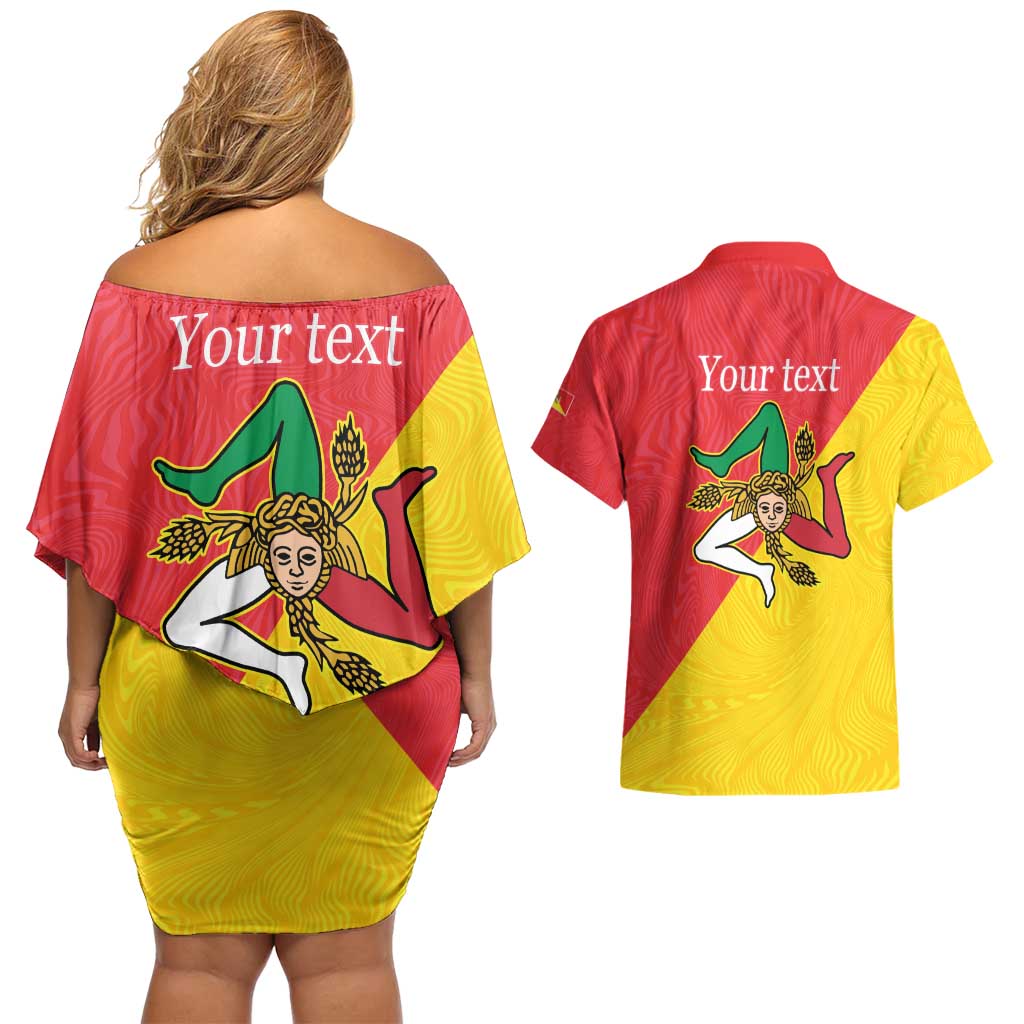 Personalized Italy Sicily Couples Matching Off Shoulder Short Dress and Hawaiian Shirt Sicilia Gorgoneion with Triskeles