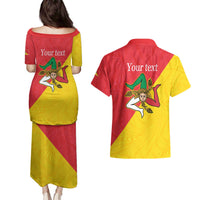 Personalized Italy Sicily Couples Matching Puletasi and Hawaiian Shirt Sicilia Gorgoneion with Triskeles