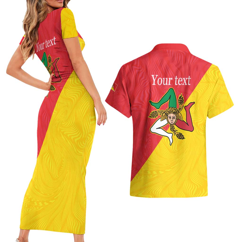 Personalized Italy Sicily Couples Matching Short Sleeve Bodycon Dress and Hawaiian Shirt Sicilia Gorgoneion with Triskeles