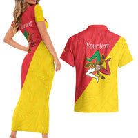 Personalized Italy Sicily Couples Matching Short Sleeve Bodycon Dress and Hawaiian Shirt Sicilia Gorgoneion with Triskeles