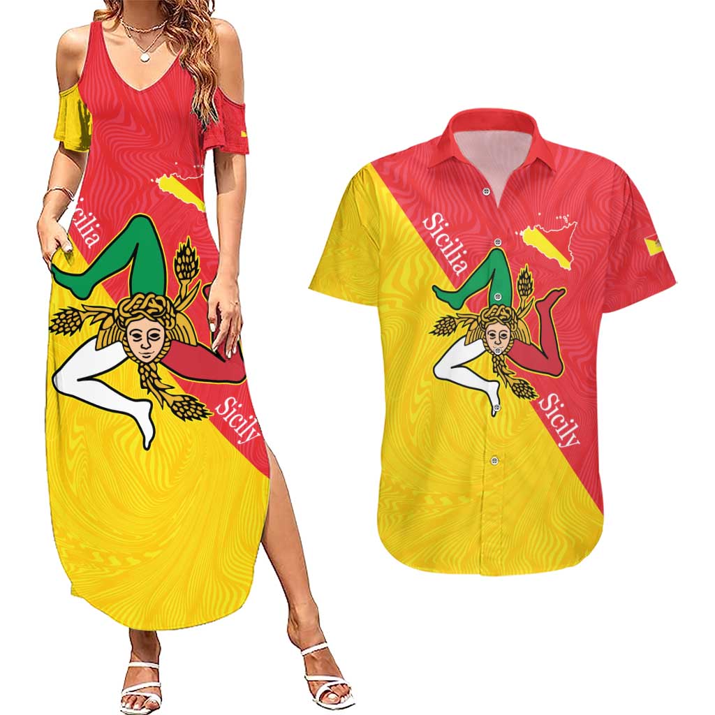 Personalized Italy Sicily Couples Matching Summer Maxi Dress and Hawaiian Shirt Sicilia Gorgoneion with Triskeles