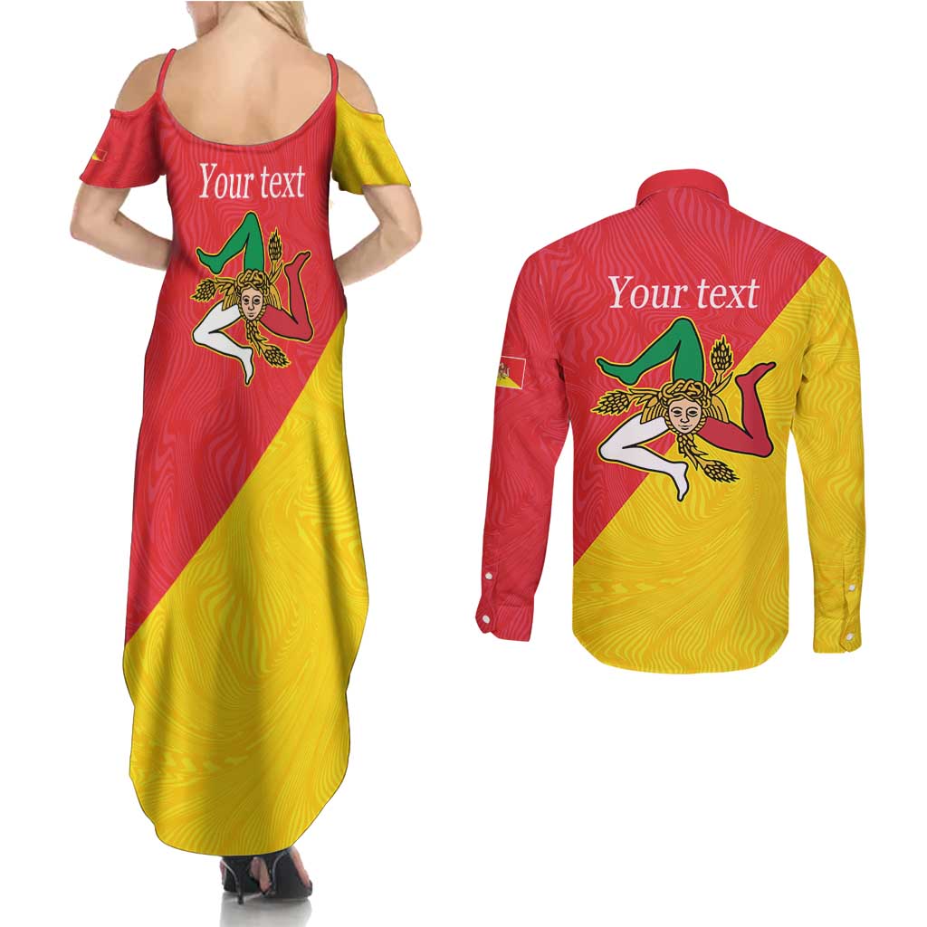 Personalized Italy Sicily Couples Matching Summer Maxi Dress and Long Sleeve Button Shirt Sicilia Gorgoneion with Triskeles