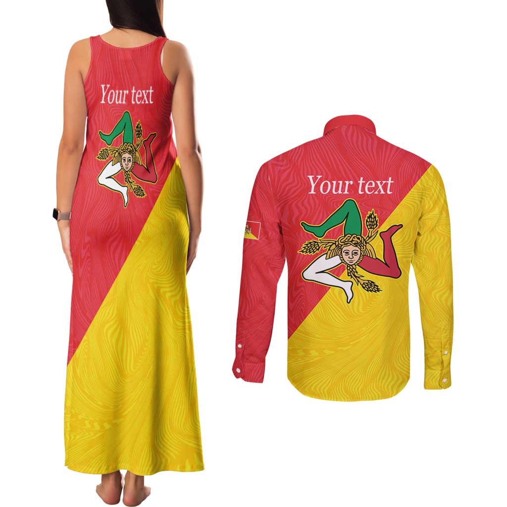 Personalized Italy Sicily Couples Matching Tank Maxi Dress and Long Sleeve Button Shirt Sicilia Gorgoneion with Triskeles
