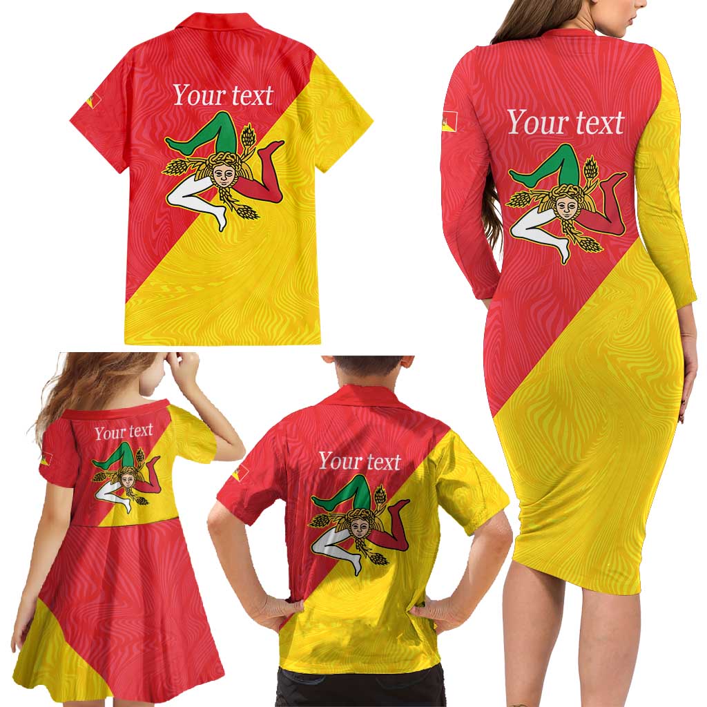 Personalized Italy Sicily Family Matching Long Sleeve Bodycon Dress and Hawaiian Shirt Sicilia Gorgoneion with Triskeles