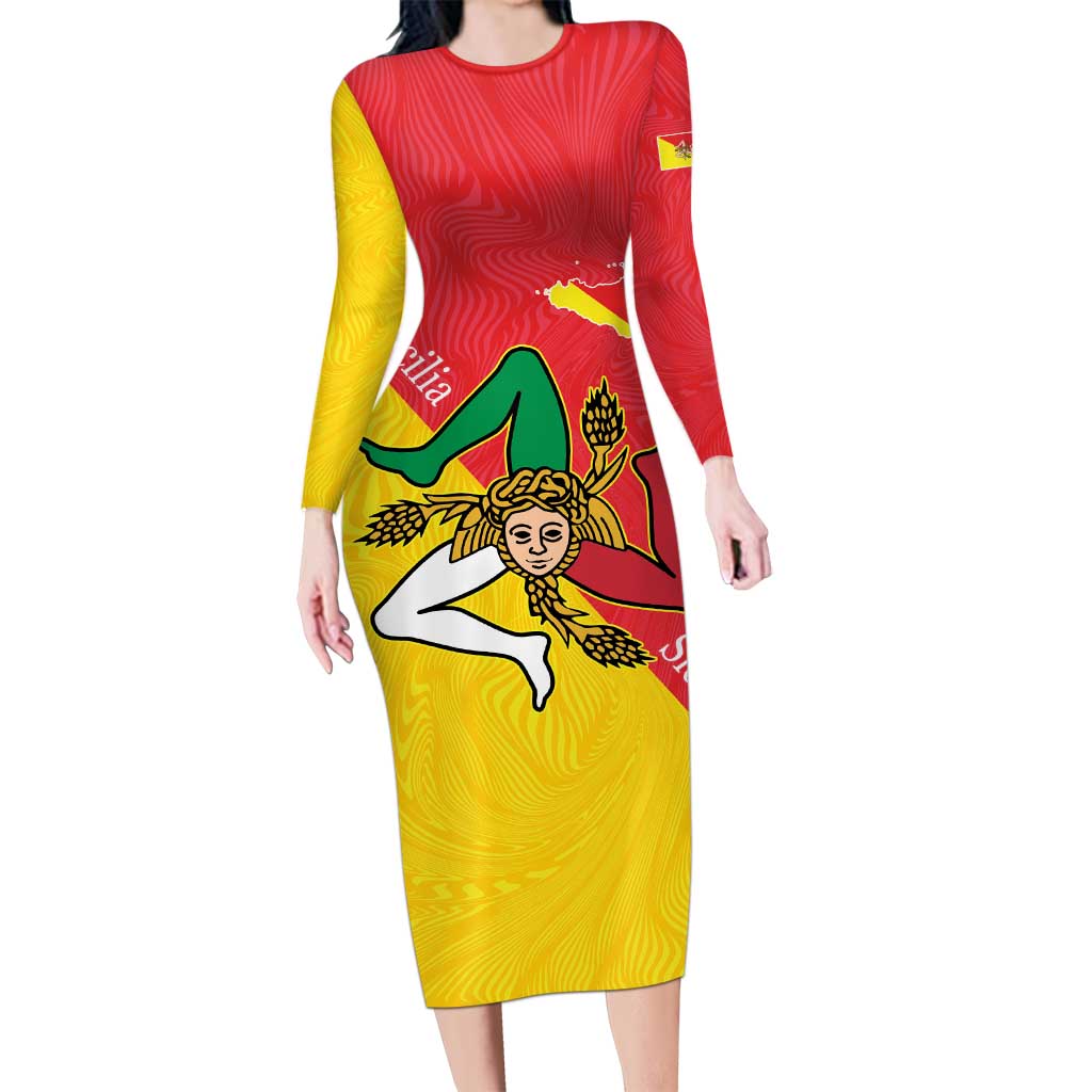 Personalized Italy Sicily Family Matching Long Sleeve Bodycon Dress and Hawaiian Shirt Sicilia Gorgoneion with Triskeles